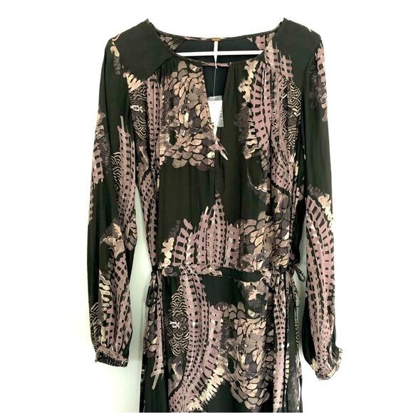 FREE PEOPLE Womens Long Sleeve Plunge Neckline Double Slit Maxi Dress Size XS - Picture 6 of 10